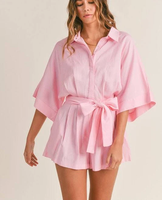 Marissa Linen Blend Shirt Romper