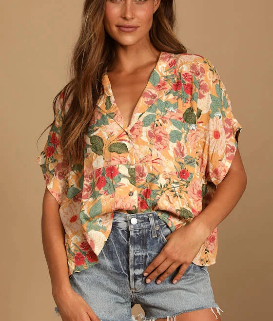 Lulus Leopard Print Button-Up Short Sleeve Top