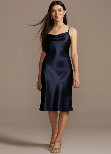 Midi Satin Slip Dress with Spaghetti Straps