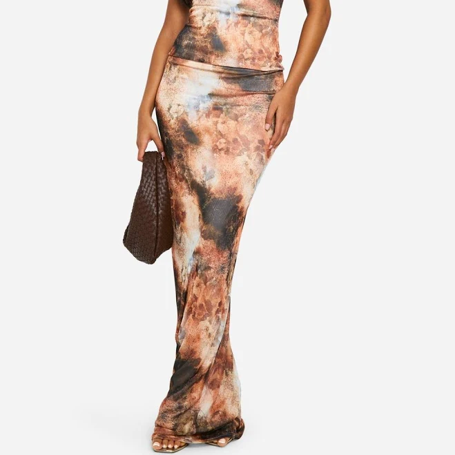 Rust Tall Abstract Print Maxi Skirt | Boohoo USA