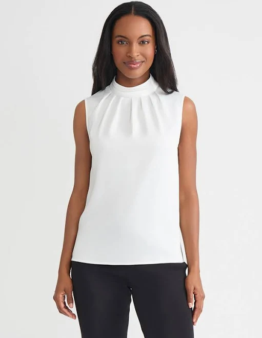 Misook Women's Crêpe de Chine Mock Neck Sleeveless Top