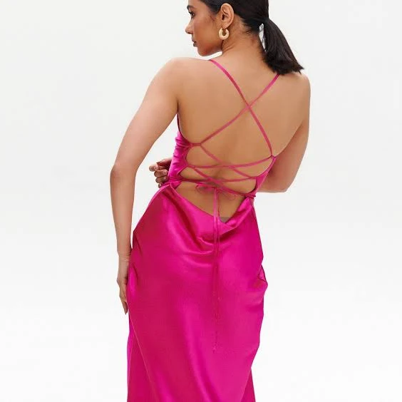 Cowl Neck Backless Satin Slip Dress