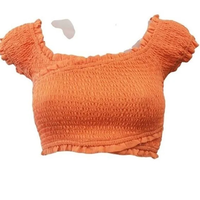 Women's Off-The-Shoulder Smocked Crop Top