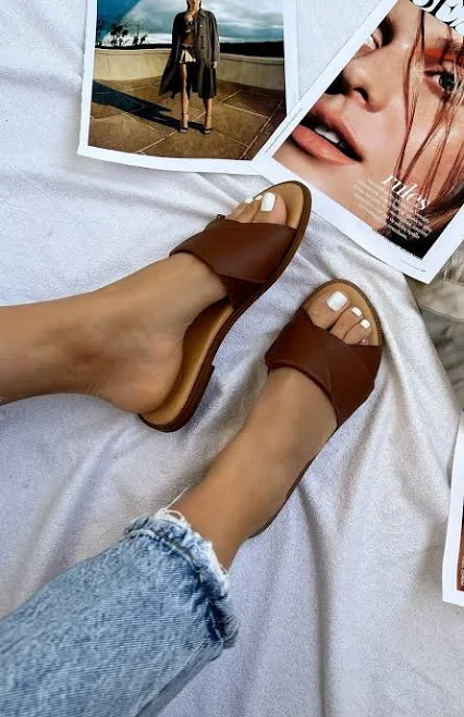 Women's Leather Slide Sandals