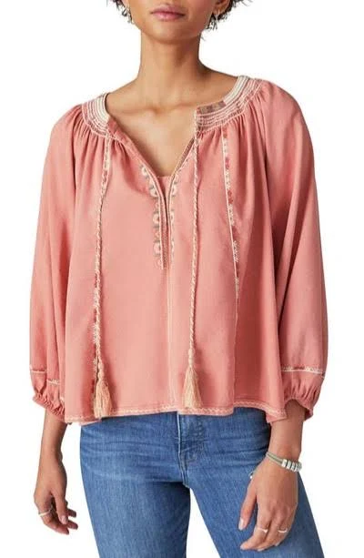 Lucky Brand Women's Embroidered Peasant Blouse