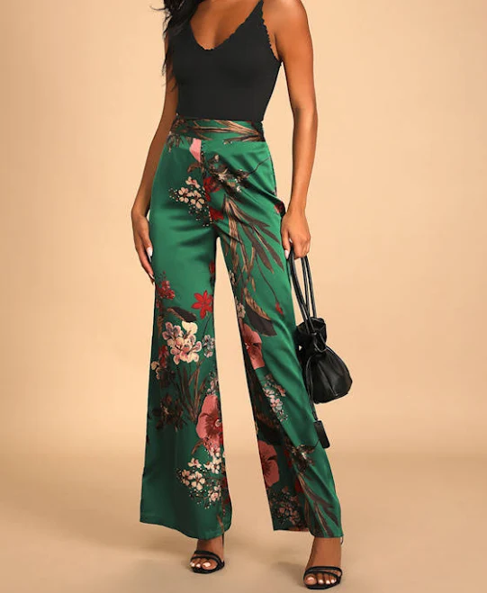 Lulus Wide-leg Floral Print Satin Pants
