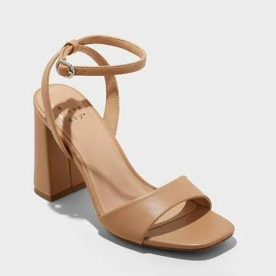 Women's A New Day Haley Ankle Strap Single Band Flare Heels with Memory Foam Insole