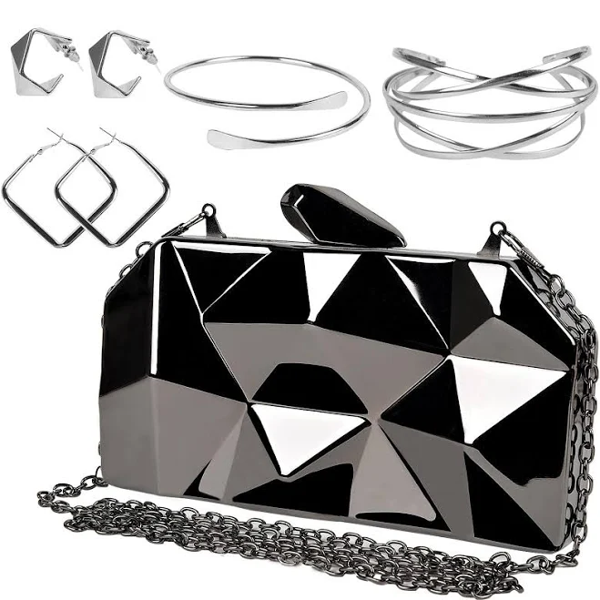 Geometric Lattice Metal Clutch Purse
