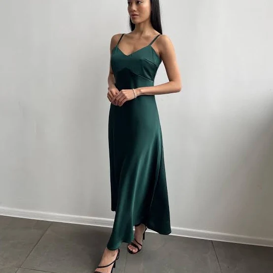 Elegant Satin Maxi Dress with Thin Straps