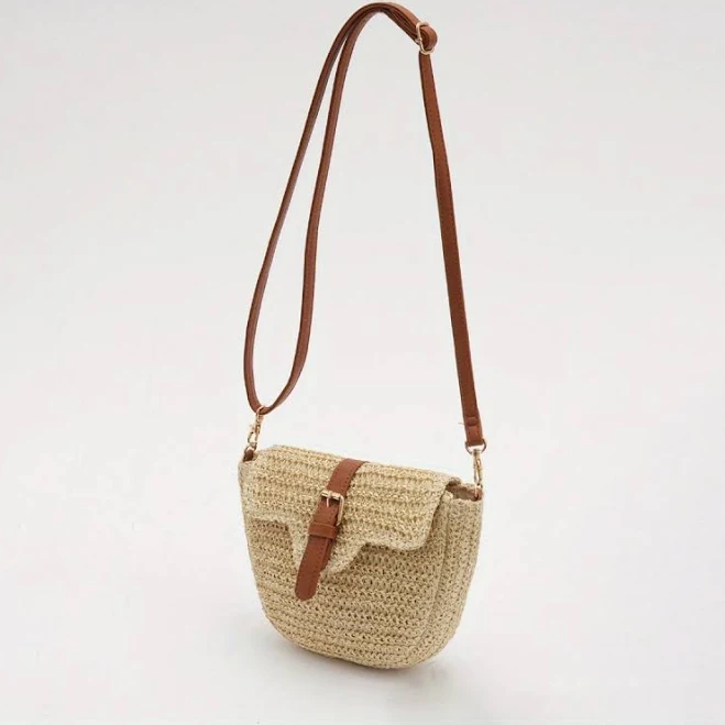 Straw Crossbody Bag with Magnetic Closure