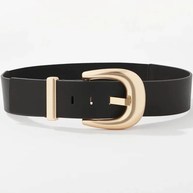 Wide statement belt with a gold buckle