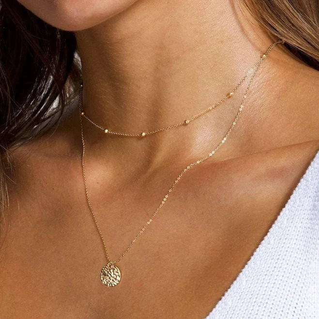 Dainty Hammered Beaded Choker Necklace Set