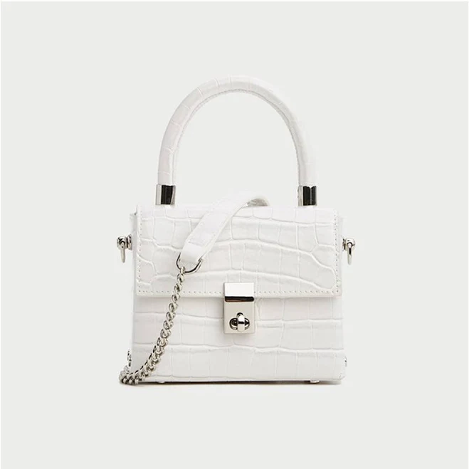 Small structured shoulder bag with silver chain strap