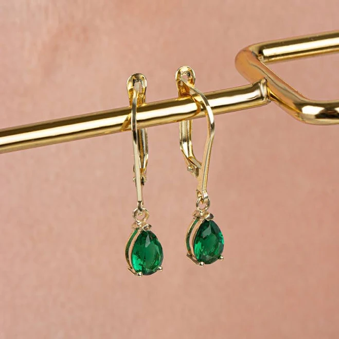 14K 10K 8K Solid Gold Emerald Drop Earrings