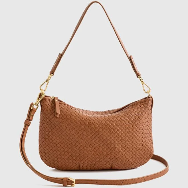 Italian Handwoven Leather Mini Shoulder Bag in Cognac