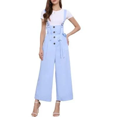Allegra K Women's High Waist Wide Leg Belted Jumpsuit
