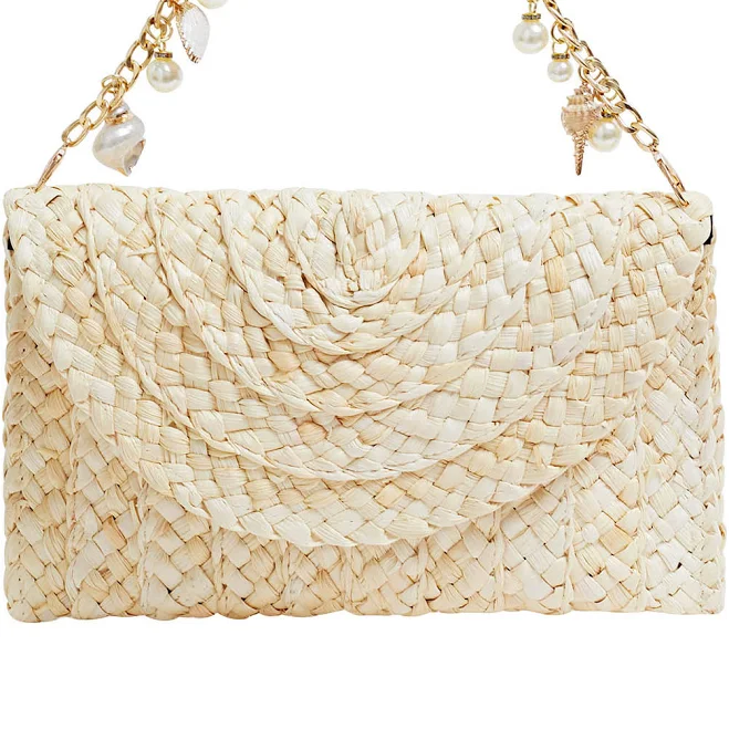 Seashell Woven Straw Envelope Bag