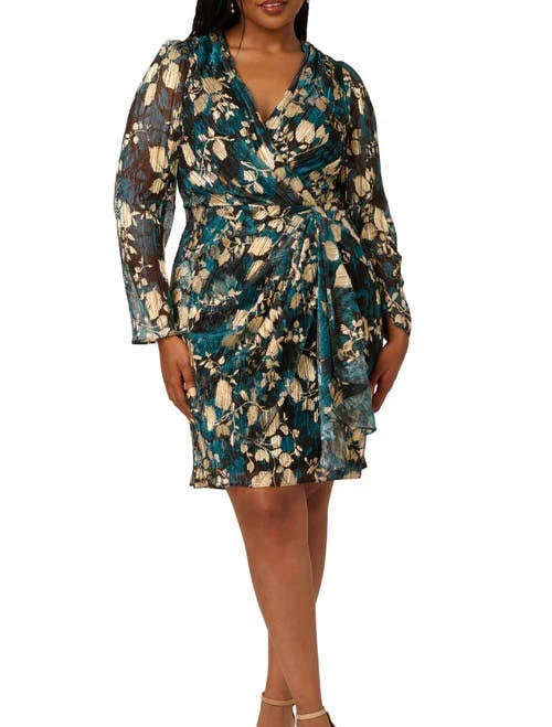 Adrianna Papell Women's Crinkle Foil Faux Wrap Mini Dress