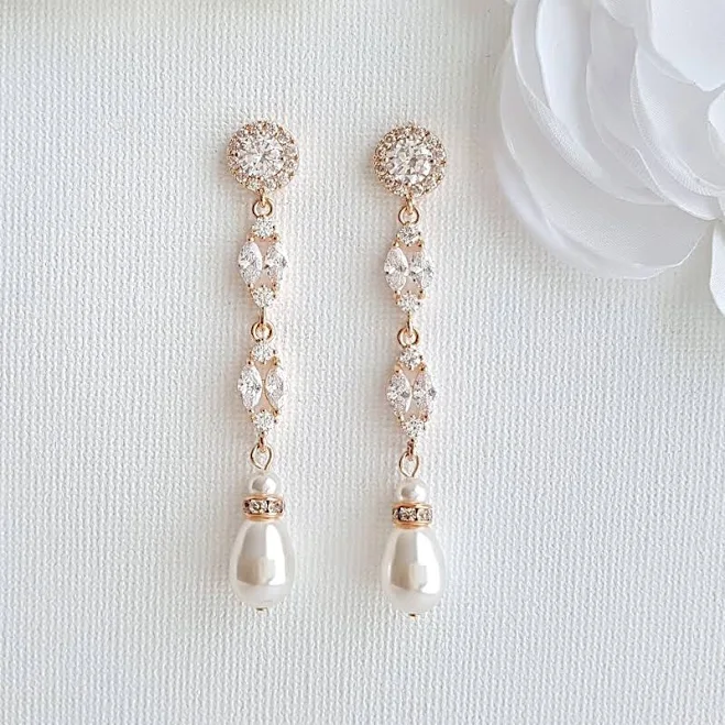 Hayley Rose Gold Pearl Drop Earrings