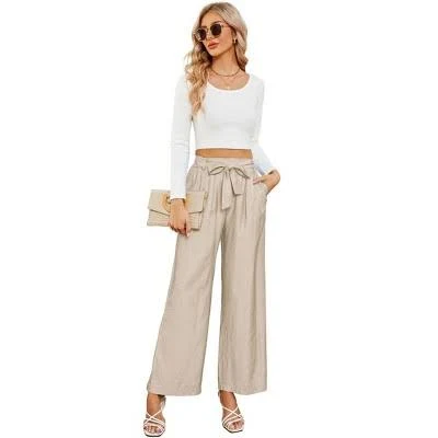 Women's Belted High-Waisted Flowy Wide Leg Palazzo Pants