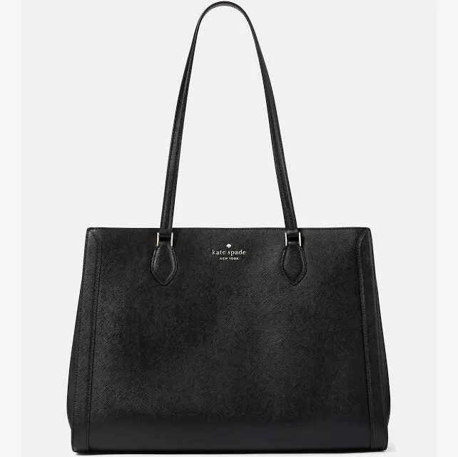 Kate Spade New York Black Saffiano Leather Zip Top Large Work Tote Shoulder Bag