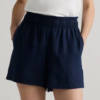 100% European Linen High Waisted Short in Deep Navy