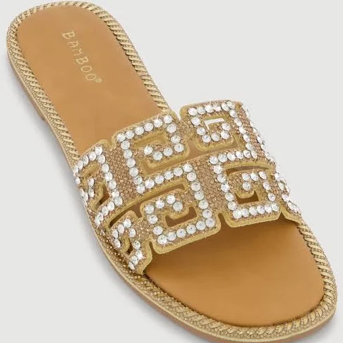 Women's Rhinestone Greek Key Band Slide Sandals