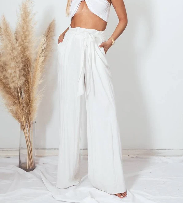 Wide Leg Linen Pants with Tie Waist