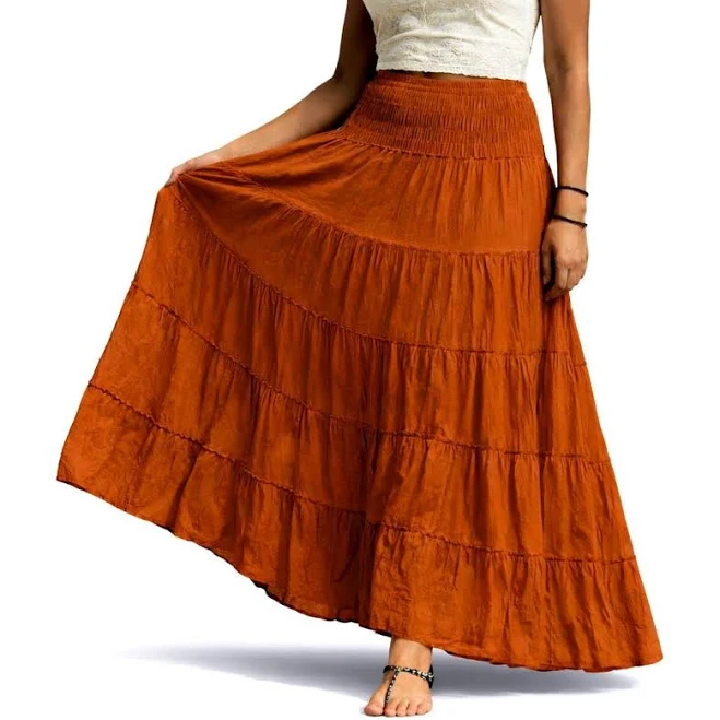 Crinkle Cotton Tiered Maxi Skirt