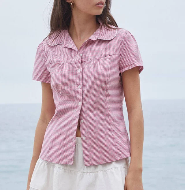 John Galt Red Gingham Teagan Collared Top | Pacsun