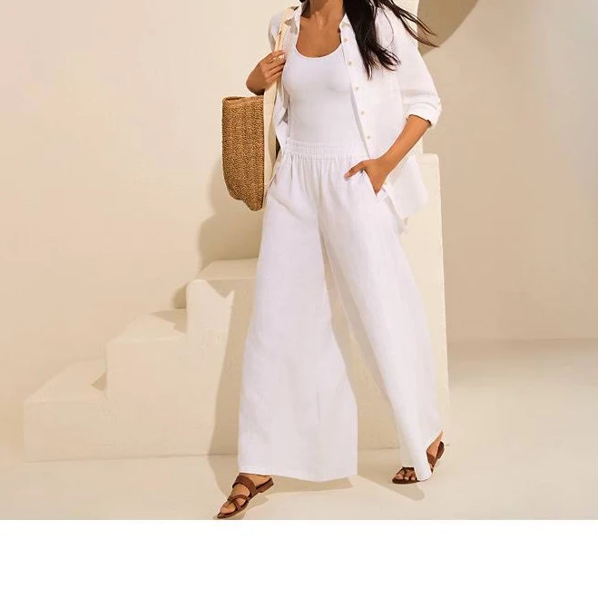 Lands' End Women's Linen High Rise Palazzo Pants