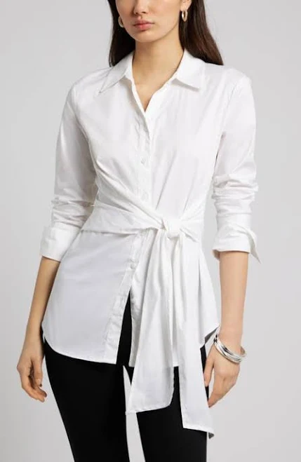Open Edit Waist Tie Cotton Poplin Shirt