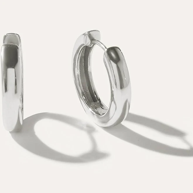 Silver Slim Huggie Hoops in Sterling Silver