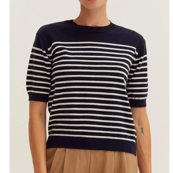 Women's Olivia Stripe Short Sleeve Sweater Top