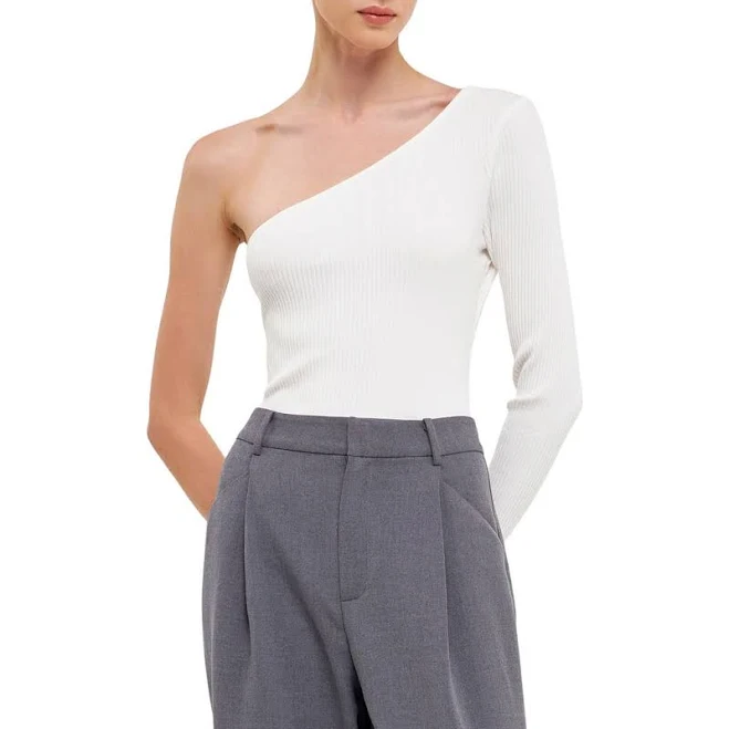 Endless Rose Women's One-Shoulder Ribbed Knit Bodysuit
