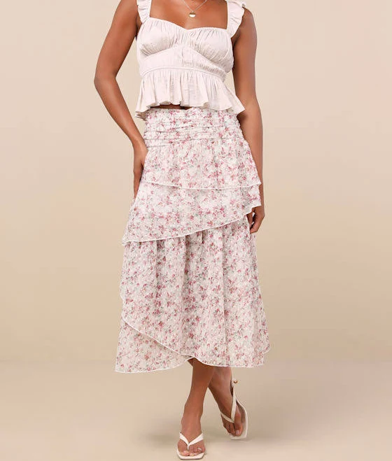 Lulus Floral Tiered Midi Skirt