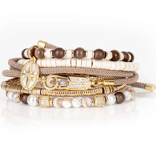 Stacked beaded bracelets