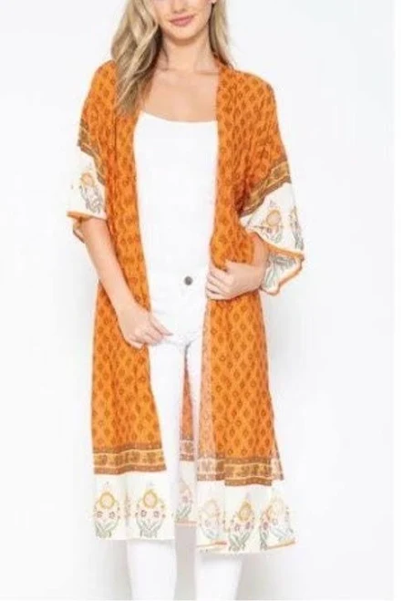 Rust Paisley Retro Swin Sheer Flowy Duster