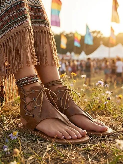 Women's Vintage Faux Leather Lace-Up Gladiator Sandals