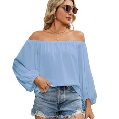 Clearlove Women's Off Shoulder Ruffle Chiffon Blouse
