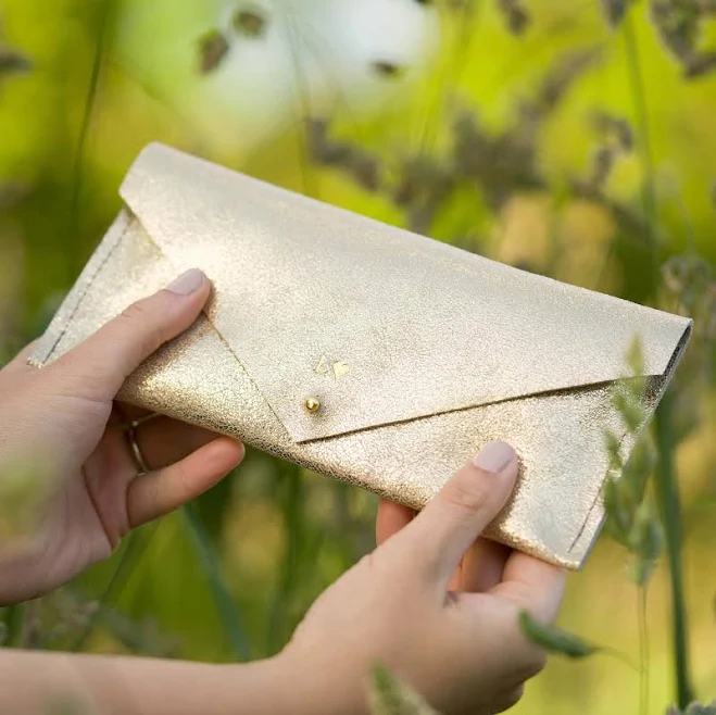 Metallic Leather Envelope Clutch Purse