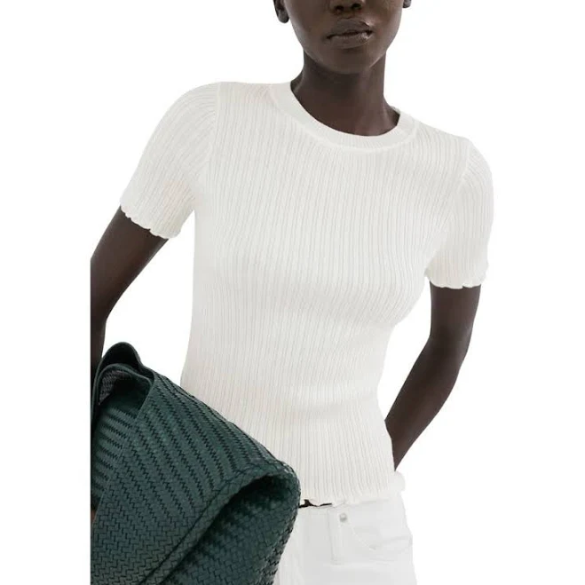 MANGO Ribbed Knit Cotton Blend T-Shirt