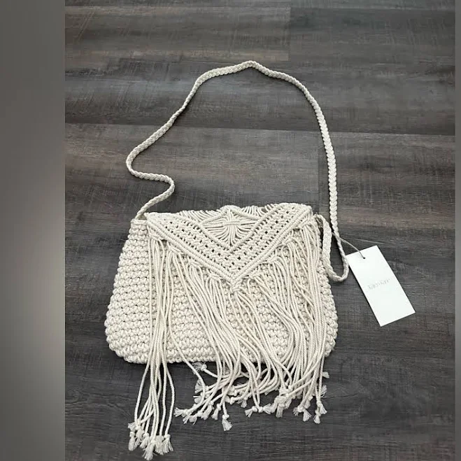 NWT Karen Kane Macrame Cross Body Purse In Ivory