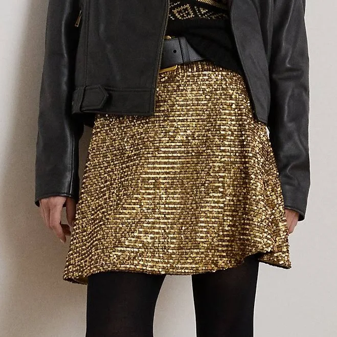 Sequined Mesh A-line Miniskirt