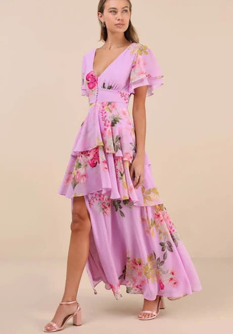Lulus Floral Print Tiered Maxi Dress