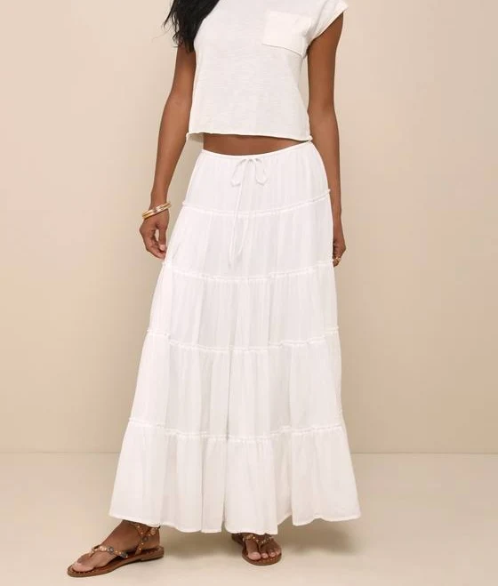 Lulus Gauzy Tiered Cotton Maxi Skirt