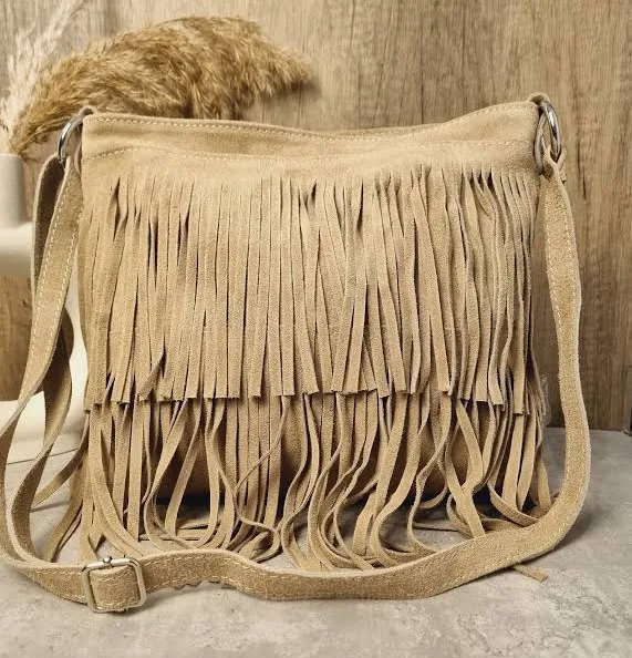 Suede Leather Fringe Crossbody Bag