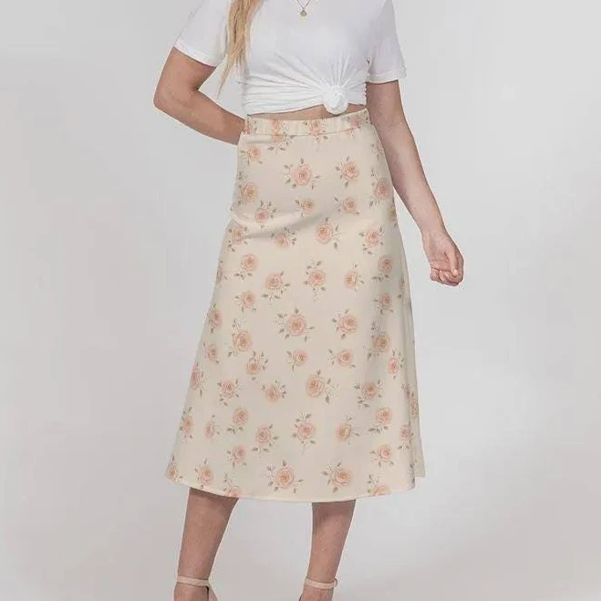 Cottagecore Floral A-Line High Waist Midi Skirt