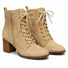 Journee Collection Tan Faux Suede Lace Up Block Heel Ankle Boots 6.5W Zip Boho | eBay