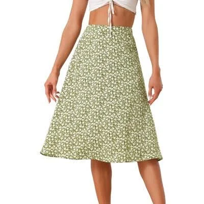 Allegra K Women's Chiffon Summer Vintage Floral Print A-Line Midi Skirts